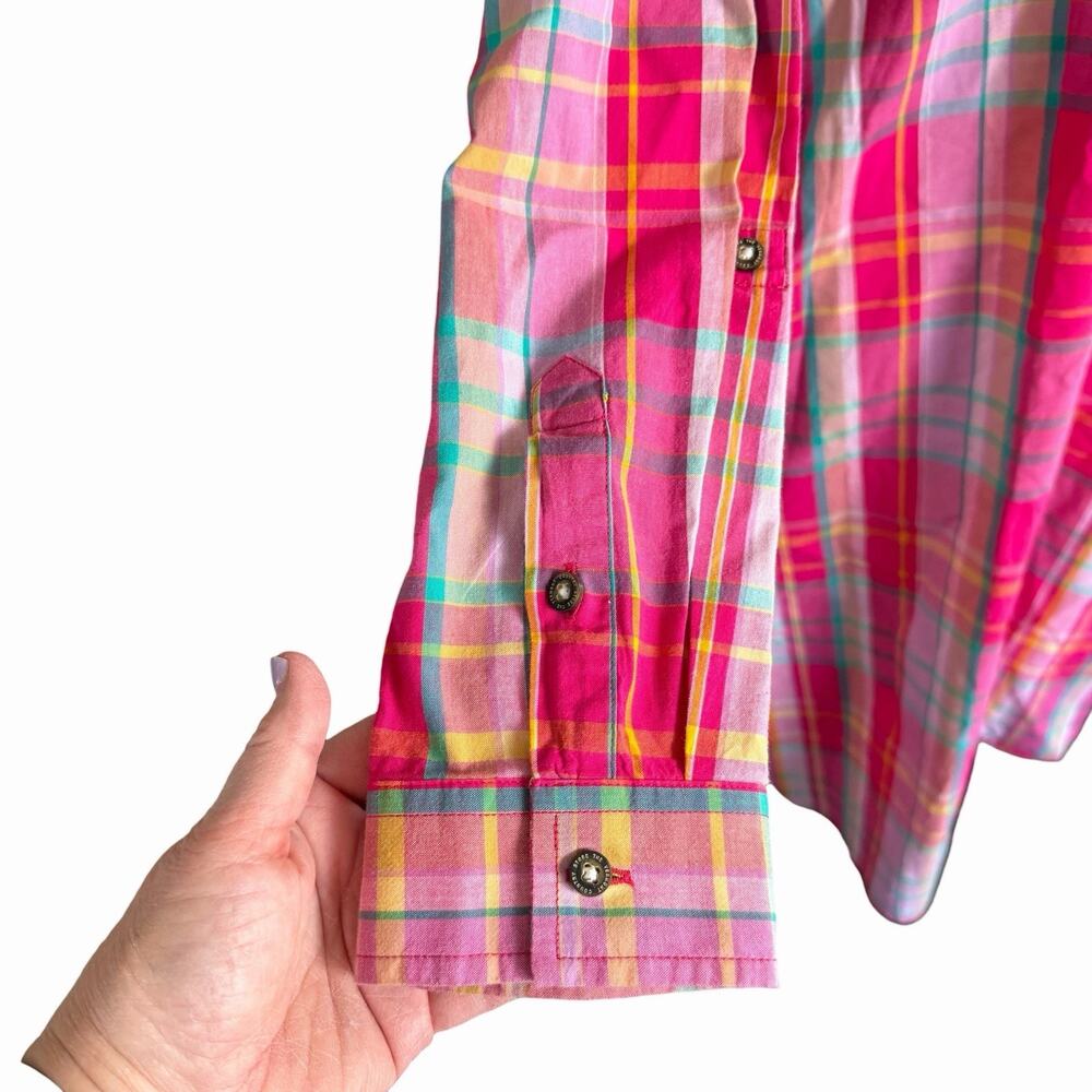 Ellen Orton Plaid Shirt Dress Pink M 74233 Preppy Prep Coastal Beach Colorful - Picture 3 of 13
